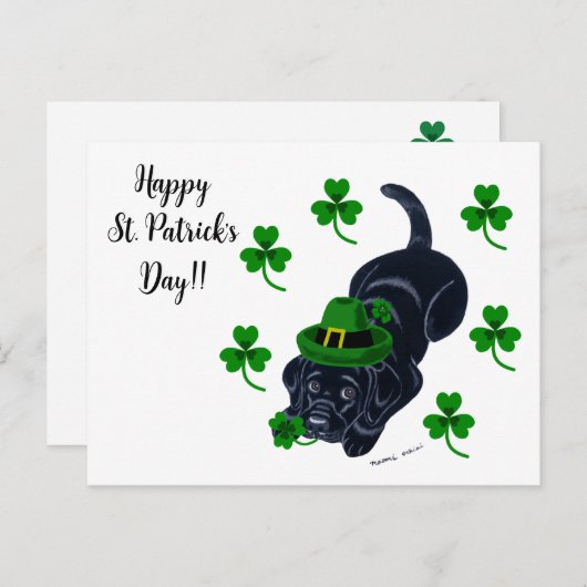St. Patrick's Day Black Labrador Puppy Briefkaart (Voorkant / Achterkant)