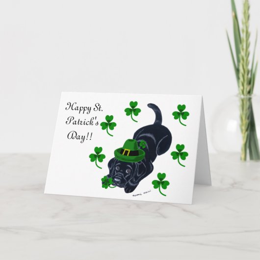 St. Patrick's Day Black Labrador Puppy Kaart (Voorkant)
