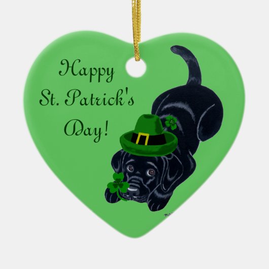 St. Patrick's Day Black Labrador Puppy Keramisch Ornament (Voorkant)