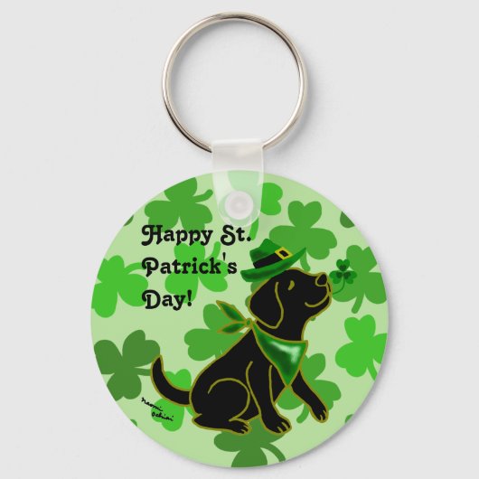 St. Patrick's Day Black Labrador Sleutelhanger (Voorkant)