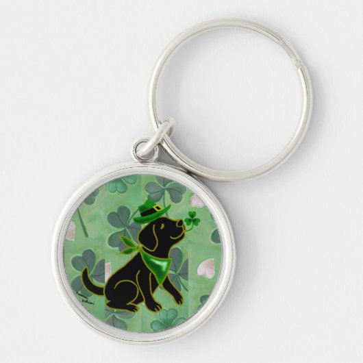 St. Patrick's Day Black Labrador Sleutelhanger (Voorkant)