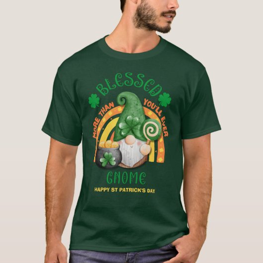 St Patricks Day BLESSED Green Irish Gnome T-shirt (Voorkant)