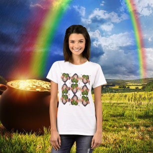 St Patricks Day Bloem Hart Klaver Patroon Dames T-shirt