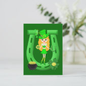 St Patrick's Day Blonde Girl Leprechaun Briefkaart (Staand voorkant)