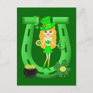 St Patrick's Day Blonde Girl Leprechaun Briefkaart