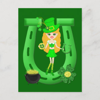 St Patrick's Day Blonde Girl Leprechaun Briefkaart