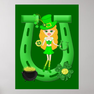 St Patrick's Day Blonde Girl Leprechaun Poster