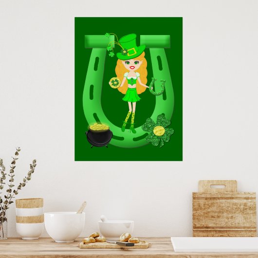 St Patrick's Day Blonde Girl Leprechaun Poster (Keuken)