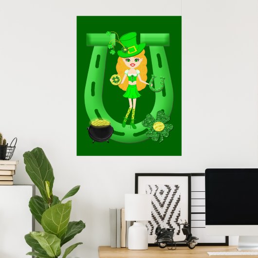 St Patrick's Day Blonde Girl Leprechaun Poster (Thuiskantoor)