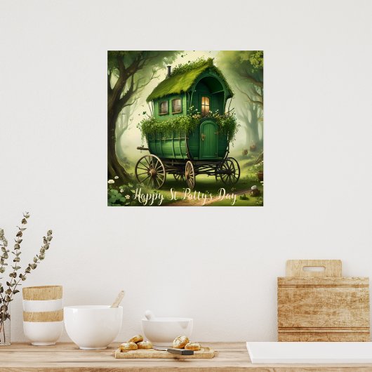 St Patrick's Day Boho Gypsy Wagon. Poster (Keuken)