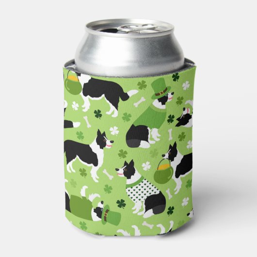St. Patrick's Day Border Collie Pattern Blikjeskoeler (Blikje Voorkant)