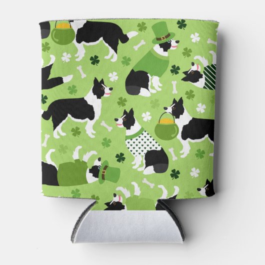 St. Patrick's Day Border Collie Pattern Blikjeskoeler (Voorkant)