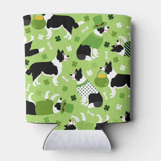 St. Patrick's Day Border Collie Pattern Blikjeskoeler (Achterkant)
