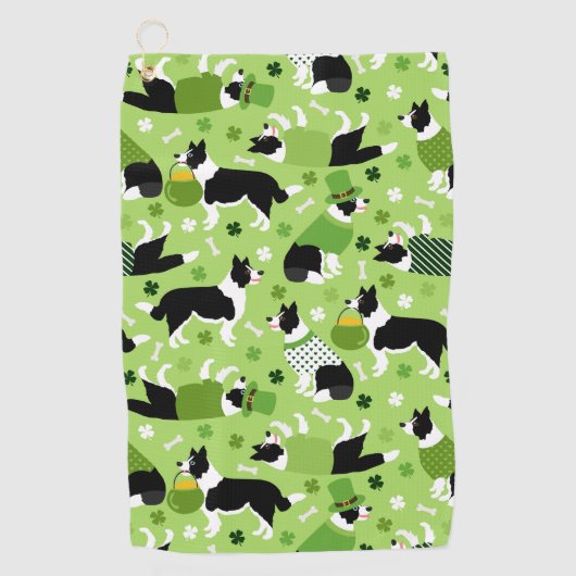 St. Patrick's Day Border Collie Pattern Golfhanddoek (Voorkant)