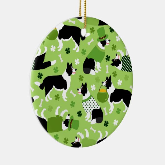 St. Patrick's Day Border Collie Pattern Keramisch Ornament (Rechts)