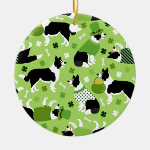 St. Patrick's Day Border Collie Pattern Keramisch Ornament