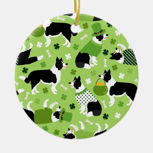 St. Patrick's Day Border Collie Pattern Keramisch Ornament (Voorkant)