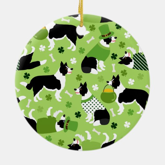 St. Patrick's Day Border Collie Pattern Keramisch Ornament (Achterkant)