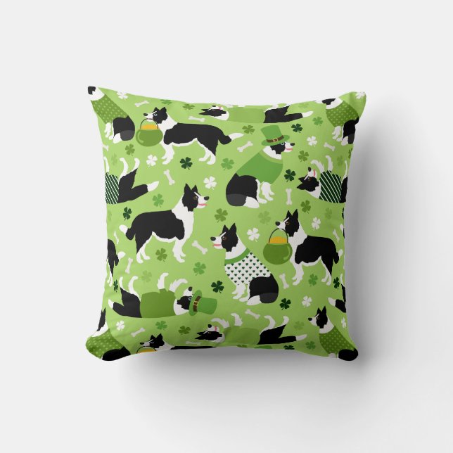 St. Patrick's Day Border Collie Pattern Kussen (Voorkant)
