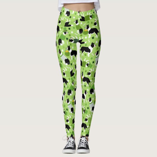St. Patrick's Day Border Collie Pattern Leggings (Voorkant)