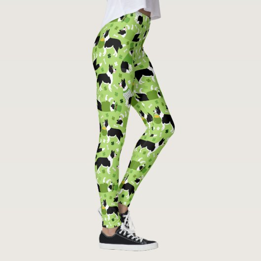 St. Patrick's Day Border Collie Pattern Leggings (Rechts)