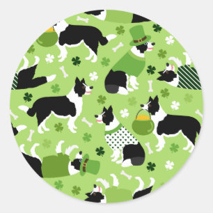St. Patrick's Day Border Collie Pattern Ronde Sticker