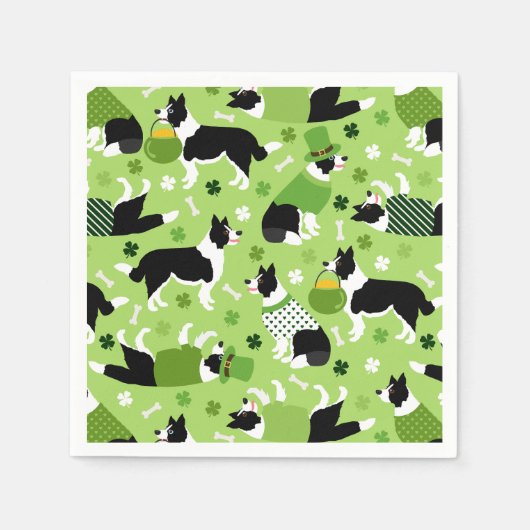 St. Patrick's Day Border Collie Pattern Servet (Voorkant)