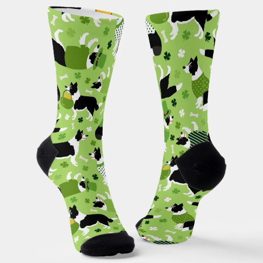 St. Patrick's Day Border Collie Pattern Sokken (Gebogen)