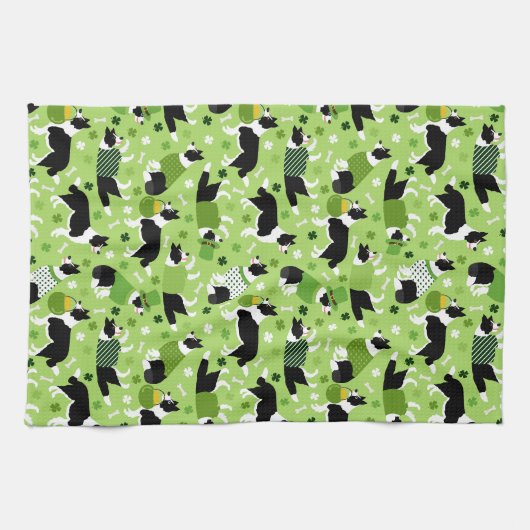 St. Patrick's Day Border Collie Pattern Theedoek (Horizontaal)