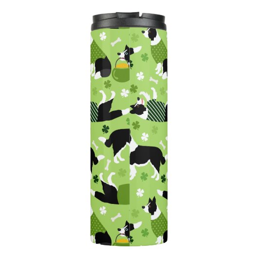 St. Patrick's Day Border Collie Pattern Thermosbeker (Achterkant)