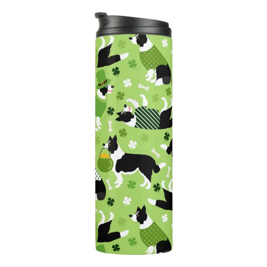 St. Patrick's Day Border Collie Pattern Thermosbeker (Geroteerd rechts)