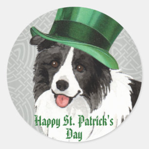 St. Patrick's Day Border Collie Ronde Sticker