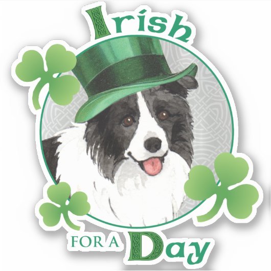 St. Patrick's Day Border Collie Vinyl Sticker (Voorkant)
