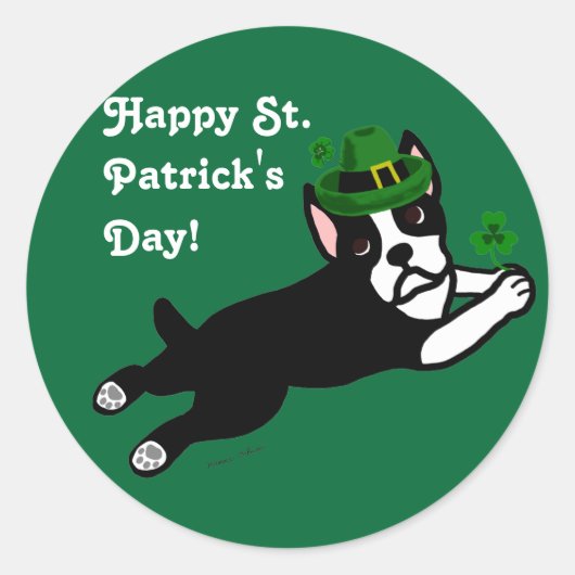 St. Patrick's Day Boston Terrier 2 Ronde Sticker (Voorkant)