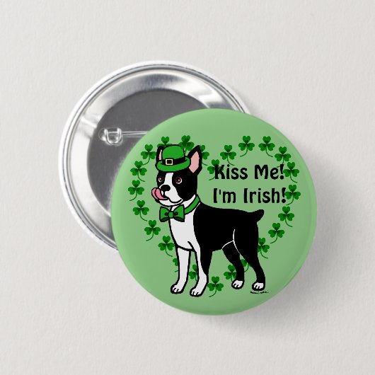 St. Patrick's Day Boston Terrier 3 Ronde Button 5,7 Cm (Voorkant /achterkant)
