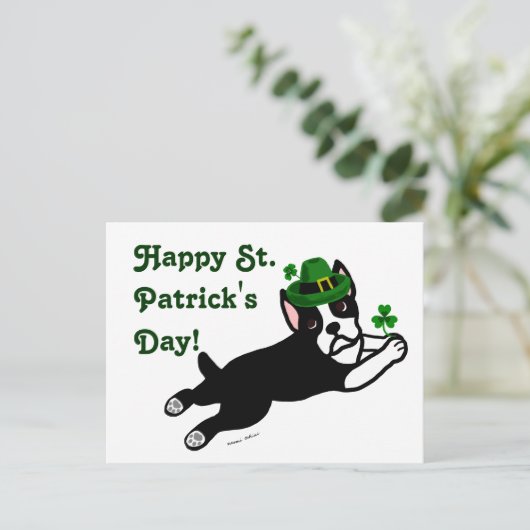 St. Patrick's Day Boston Terrier Briefkaart (Staand voorkant)
