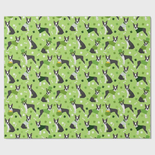 St. Patrick's Day Boston Terrier Cadeaupapier (Vlak)