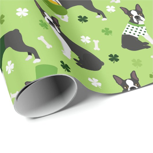 St. Patrick's Day Boston Terrier Cadeaupapier (Rol Hoek)