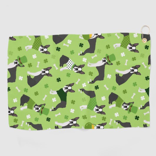 St. Patrick's Day Boston Terrier Golfhanddoek (Horizontaal)