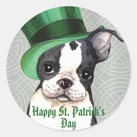 St. Patrick's Day Boston Terrier Ronde Sticker (Voorkant)