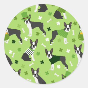 St. Patrick's Day Boston Terrier Ronde Sticker