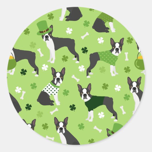 St. Patrick's Day Boston Terrier Ronde Sticker (Voorkant)