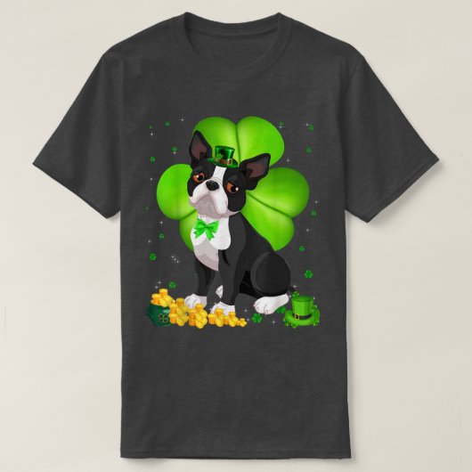St Patrick's Day Boston Terrier Shamrock Pet Lover T-shirt (Design voorkant)