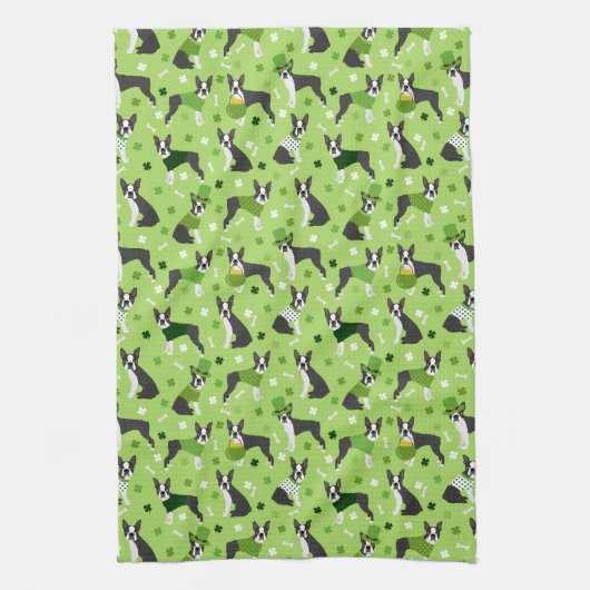 St. Patrick's Day Boston Terrier Theedoek (Verticaal)