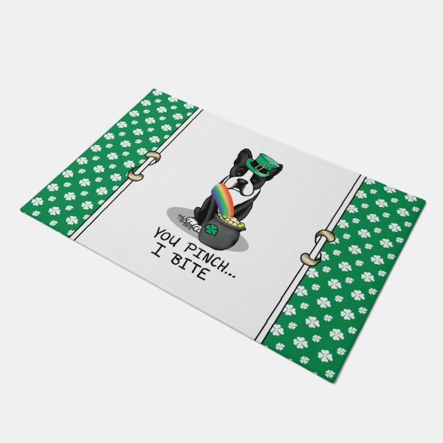 St. Patrick's Day Boston Terrier (zwart) Cute Dog Deurmat (Schuin)