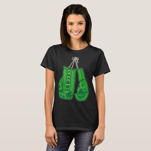 St Patricks Day Boxing Glove Green Lucky Shamrock T-shirt (Voorkant volledig)