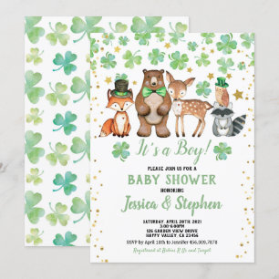 St Patrick's Day Boy Baby shower Shamrock Animals Kaart