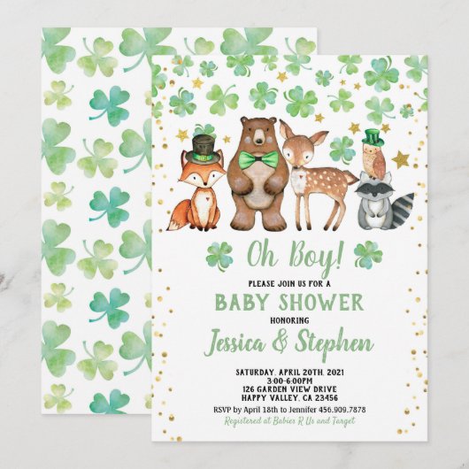 St Patrick's Day Boy Baby shower Shamrock Dieren Kaart (Voorkant / Achterkant)