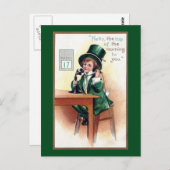 St Patrick's Day Boy op Antiek telefoon Briefkaart (Voorkant / Achterkant)