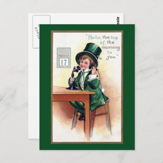 St Patrick's Day Boy op Antiek telefoon Briefkaart (Voorkant / Achterkant)